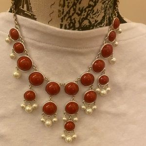 Red with mini acrylic pearl design necklace, excellent condition